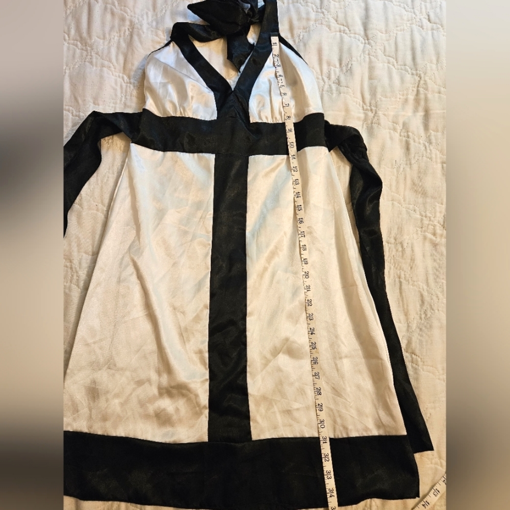 Wet Seal Black and White Satin Color Block Halter Dress - Picture 5 of 7